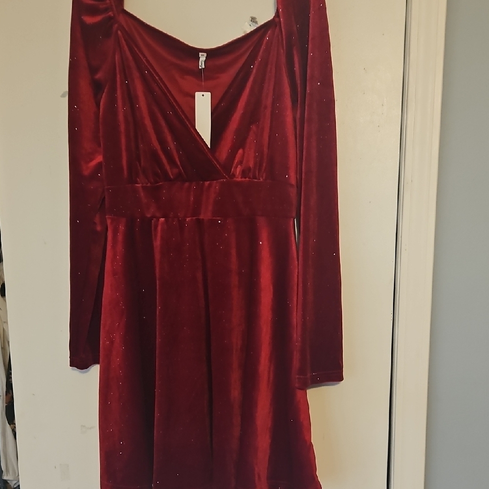 Elegant Red Velvet Sparkly Dress